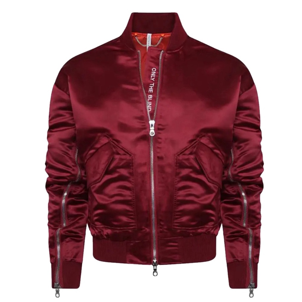 ONLY THE BLIND • Signature Satin Wine Bomber Jacket Coat